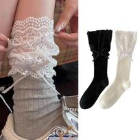 Hollige Luna Women's Ballet Lace Ribbon Mid-Calf Socks black