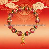 Live Broadcast Scenic Spot Glass Bracelet: Waking Lion Yue Knife Lucky Bead, Two-Color Silk Wrapped Design
