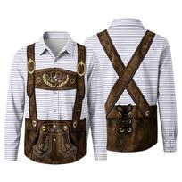 Men's Oktoberfest 3D Print Loose Fit Long Sleeve Shirt with Lapel Collar Vintage Casual Outdoor Festival Party Breathable Top S smėlis