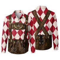 Men's Oktoberfest 3D Print Loose Fit Long Sleeve Shirt Collared Button Down Shirt Vintage Casual Breathable Shirt for Outdoor Work and Party XL žalia