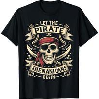 Halloween Skull Let The Pirate Shenanigans Begin T-Shirt(2) S įvairiaspalvis