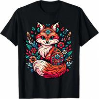 Cute Cottagecore Floral Fox Aesthetic S unisex Graphic T-Shirt S įvairiaspalvis