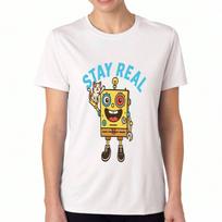 Stay Positive Ladies Cotton T Shirt, Premium Cotton Graphic, Durable, Casual Fashion, Stick Figures With Happy And Sad Faces Print, Encouraging Messag S įvairiaspalvis