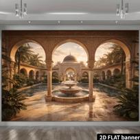 2D Arabic Ornate Arches and Palm Trees Backdrop Party Photo Background Banner 47.2x31.5inch/120*80cm
