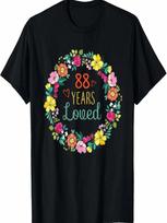 88 Years Loved Cool Flowers Pattern Grandma 88th Birthday T-Shirt S įvairiaspalvis