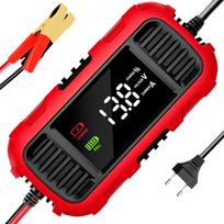 Motorcycle Battery Charger 12V Automotive Motorcycle Charger Trickle Charger for Motorcycle Smart Car Battery Charger EU Plug juoda/raudona