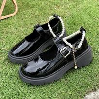 Fashion 2024 Spring and Autumn Mary Jane Women's Shoes Thick soled Sponge Cake Leather Shoes Retro Thick Heel Fashion  Single Shoes 35 juoda