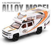 1/32 Silverado Pikapas Kemperis Rekreacinis Automobilis Modelis Metalinis Kemperis Namelis Kelioniniai Transporto priemonės Automobilio Modelis Garsas Šviesa Vaikų Žaislas Dovana balta