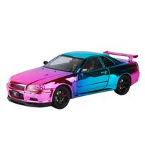 1/24 Nissan Skyline GT-R GTR R34 Alloy Electroplated Sports Car Model Diecast Metal Racing Car Vehicles Model Sound Light Kids Toy Gift rožinė