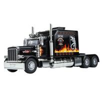 1/24 Peterbilt 389 vilkiko sunkvežimio lydinio Amerikietiško raumeningo sunkvežimio modelis žaislas Metalinis liejamas su garsu ir šviesa Automobilio žaislas vaikams Transporto priemonė juoda