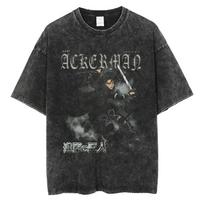 Attack on Titan Levi Ackerman Vintage Washed Oversized T-Shirt | Unisex Anime Streetwear Tee L