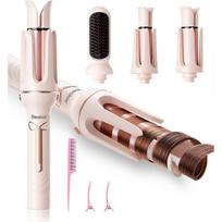 Auto Hair Curler, 3-in-1 Automatic Curling Iron & Brush Set, 1  & 1.25  Interchangeable Rotating Barrels, Anti-Scald & Anti-Tangle Wand for Hair Styl