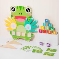 The Wooden Frog Finger Math Puzzle Toy Breaks Fingers Math Comes with 23 Double-Sided Cards Suitable for Children Aged 3-6