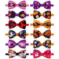 12Pcs Halloween Dog Cat Bow Tie Halloween Chihuahua Necklace Elastic Dog Collar for Puppy Pumpkin Ghost Bats Pet Accessories