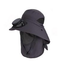 New UPF50+ Solar Fan Cap Heat-resistant UV Resistant Large Eave Hat Detachable Sunshade Cap Men Women tamsiai pilka spalva