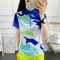 Outdoor camouflage stand-up collar ice silk elastic light and thin quick-drying clothes women's short-sleeved T-shirt women's sports m ( 42.5-47.5kg )