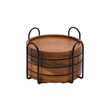 4/6pcs Round Wood Coasters Thickened Non-slip Table Protection Drink Coaster With Holder Anti-scalding Teacup Mat Outdoor