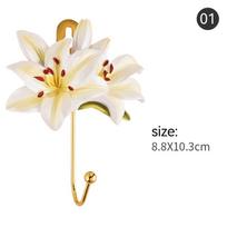 2pcs Vintage Creative Clothes Hook Wall-Mounted Non-Slip Towel Hanger Resin Rose Flower Design Key Hook for Hallway
