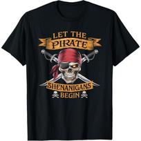 Halloween Skull Let The Pirate Shenanigans Begin T-Shirt(1) S įvairiaspalvis