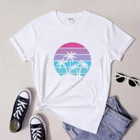 Palm Tree Island Sunset T-Shirt Aesthetic Wounisex Tropical Beach Vibes Tshirts Retro Family Summer Vacation Tee Shirt Top S įvairiaspalvis