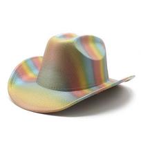 Rainbow Striped Colorful Wool Western Cowboy Hat for Men and Women, Ideal for Party and Holiday Decor M（56-58cm） geltona