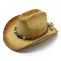 Colored Rope Straw Cowboy Hat for Men and Women, Ideal for Xizang Travel, Beach, Summer M（56-58cm） chaki