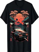 Retro Japanese Car Racing Drifting Lover Racing Cars Design T-Shirt S įvairiaspalvis