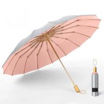 Strong Wind Resistant 3Folding 16K Manual Umbrella Men Parasol Women Rain Large Umbrellas Super Sun Protection And UV (Pink,iron&8K) rožinė