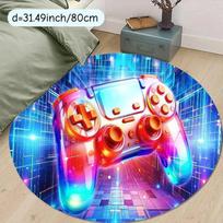 Gaming Controller Round Rug Flannel Carpet Video Game Themed Area Mat for Boys Room Decor Gamer Zone Soft Non Slip FloorCovering 60cm x 60cm