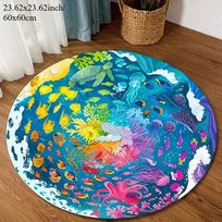 Underwater world round rug flannel vibrant non slip floor mat for playroom kids room decor ocean theme home accessories colorful 60cm x 60cm