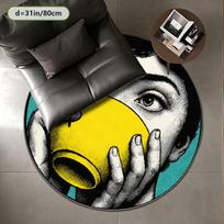 Artistic Portrait Round Rug Flannel Soft Carpet Home Decor Living Room Floor Mat Modern Style 60cm x 60cm