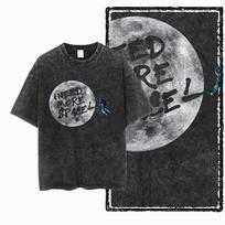 Solar System Moon Astronaut Print Tees Vintage Washed Black Oversized Sci-Fi Streetwear Collection S