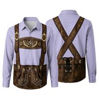 Men's Oktoberfest 3D Print Loose Fit Long Sleeve Shirt with Turn-Down Collar Casual Vintage Style Breathable Shirt for Outdoor Party and Commuting M mėlyna
