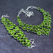 Natural Peridot Gemstone Handmade 925 Sterling Silver Jewelry Set w7Q02 green
