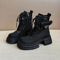 Fashion Punk Metal Decoration Breathable Mesh Boots Women 2025 Summer Chunky Platform High Heel Ankle Boots Fashion Thick Bottom Shoes 35 juoda
