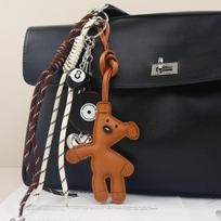 New Cartoon Bean Bear Bag Pendant Leather Teddy Bear Keychain Black Eight Braided Rope Pendant ruda