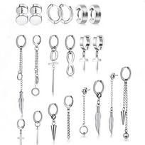 20 Pcs/Set Personality Versatile Men and Women Earrings Simple Stylish Long Stainless Steel Huggie Hinged Hoop Earrings