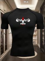 Men's  Compression T-Shirt with Spartan 300 Helmet & Muscles Print, Elastic Quick Drying Breathable Moisture Wicking Gym Workout & Sports Training Top S juoda