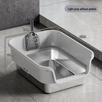 Stainless Steel Extra-Large Enclosed Cat Litter Box with High Walls and Anti-Splash Design Includes Shovel and Non-slip Pads