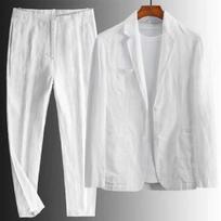 Linen Suit Set Fashion Men Wide Leg Pants Summer Two Piece Sets M balta