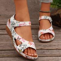 Women's Thick-Soled Velcro Beach Sandals - Large Size, One-Strap, Open-Toe 39