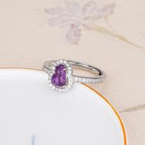 Tichia Amethyst & Citrine Open Ring in S925 Sterling Silver – Elegant Gourd Design for Women Adjustable Open