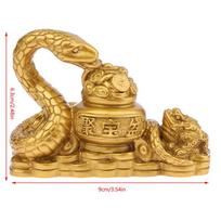 1Pcs Car Retro Gold Feng Shui Snake Toad Statue Figurine Coin Money Wealth Luck Home Director Accessories