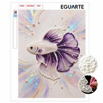 DIY Pearl Art Fish Painting Kit 5D Crystal Rhinestone Embroidery for Bedroom Living Room Wall Decoration Handmade Craft 30x40cm