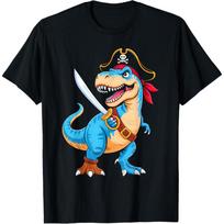Pirate Dinosaur T Rex Boys Kids Funny Halloween Costume T-Shirt S įvairiaspalvis