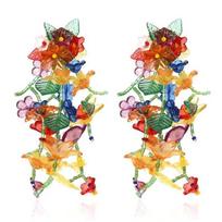 Lifefontier Bohemia Resin Transparent Colorful Flower Long Tassel Earrings for Women Handmade Beaded Hanging Earrings Jewelry bronza