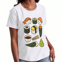 Sushi Lover Wounisex's Cotton T Shirt, Premium Cotton Quality Print, Durable And Cute, Casual Fashion, Featuring Adorable Sushi Rolls, Wasabi, And Soy S įvairiaspalvis