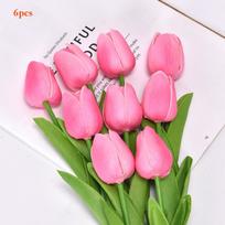 6Pcs New Plastic Real Touch Tulips 34*3cm 7 Colors Simulation Flower Decoration Table Home Wedding Decor Home Decor rožinė