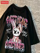 Cotton Wounisex'S T-Shirts Sweet Heart Rabbit Cartoon Letter Prints Short Sleeve O-Neck Soft Breathable Summer Female Clothes S įvairiaspalvis