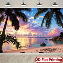 2D Hawaiian Palm Tree Ocean Backdrop Photography Background Banner 47.2x31.5inch/120*80cm